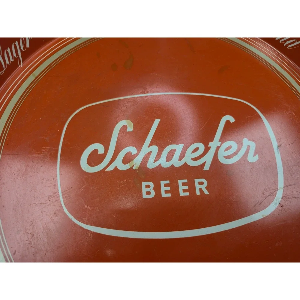 Vintage Schaefer Beer Metal Serving Tray Red Canco America's Oldest Lager 12